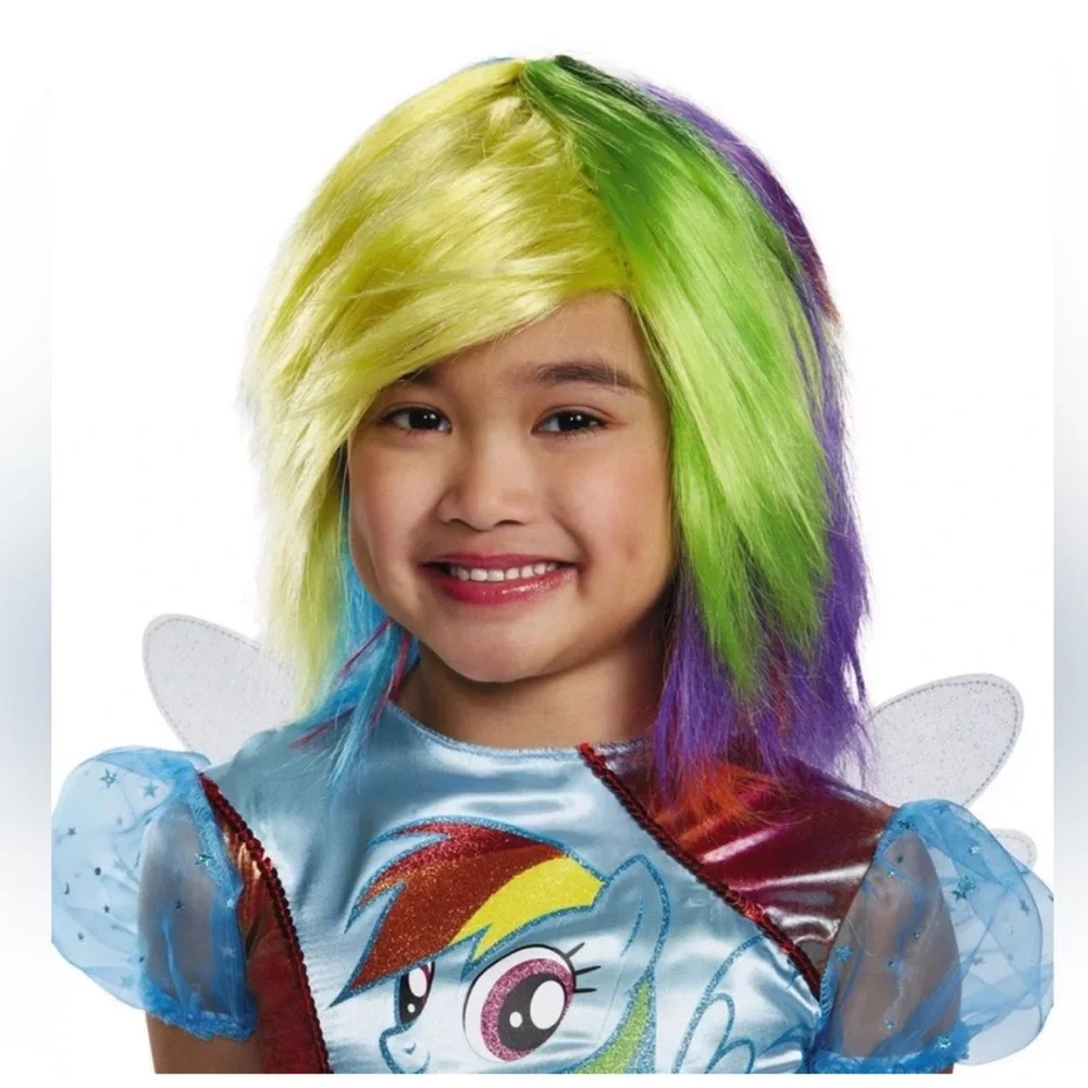 My Little Pony Rainbow Dash Colorful Kids Rainbow Costume Wig Halloween NEW